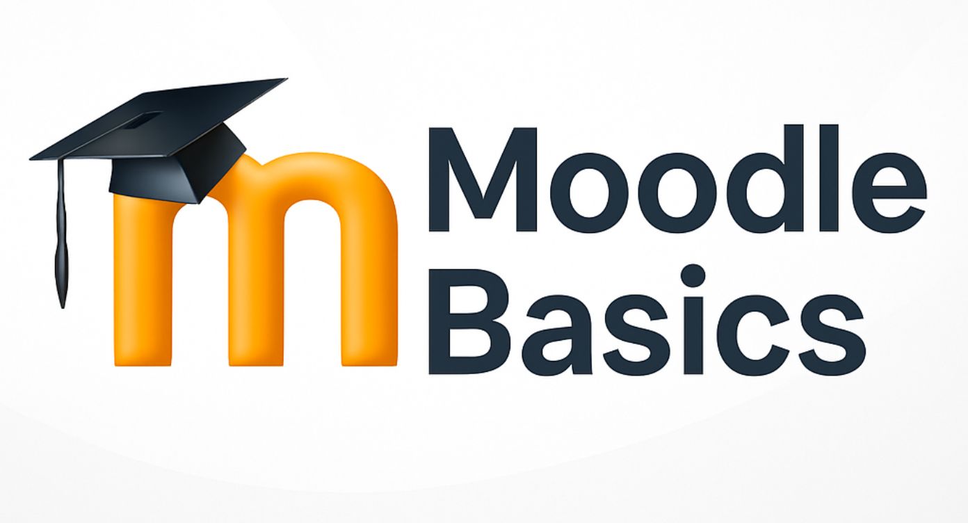 Oranges Moodle-Logo mit schwarzem Doktorhut und dem Text 'Moodle Basics' - symbolisiert den Einstieg in die Lernplattform Moodle und den Erwerb grundlegender Kenntnisse für Lehrende in der digitalen Lehre.
