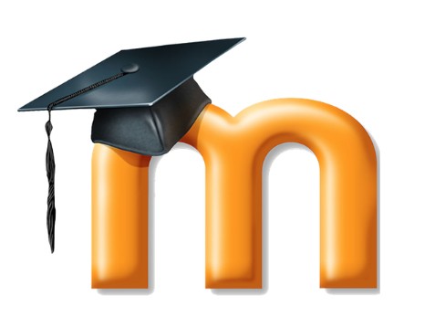 Oranges Moodle-Logo mit schwarzem Doktorhut